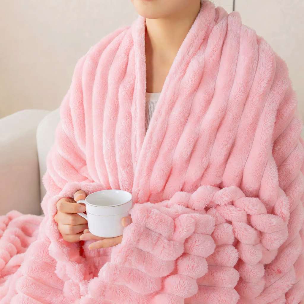 Blanket Microfiber Polyester Ribbed Throw, soft surface with decorative layer 12