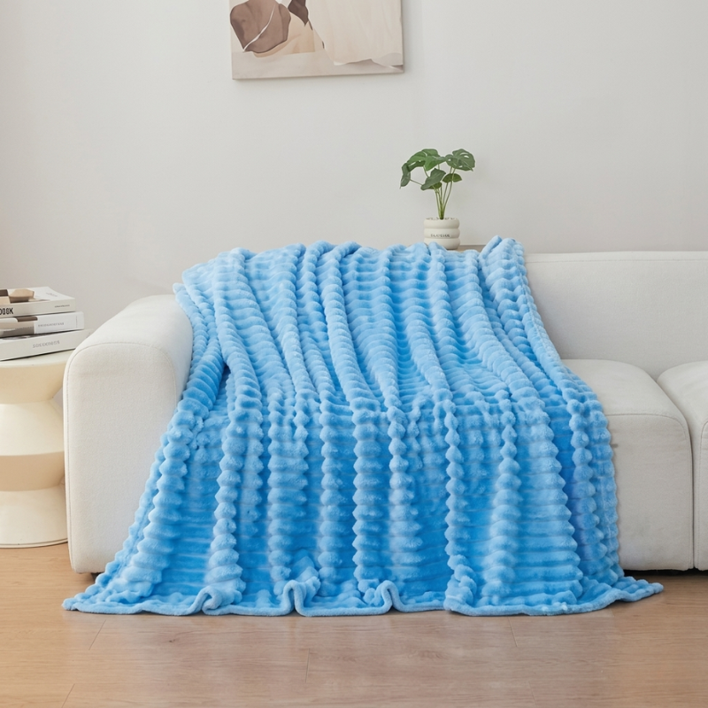 Blanket Microfiber Polyester Ribbed Throw, soft surface with decorative layer 3
