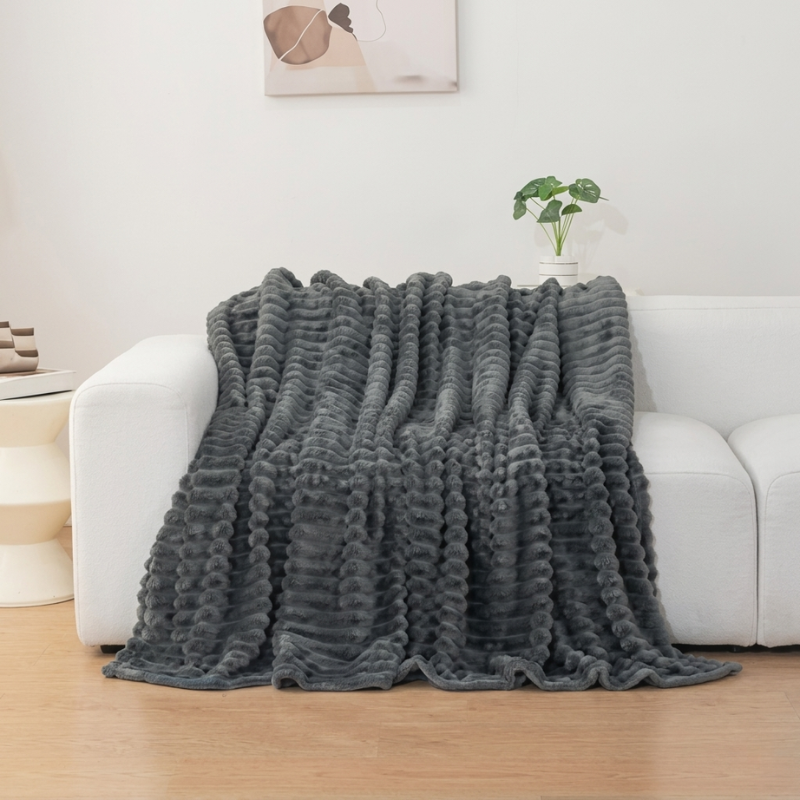 Blanket Microfiber Polyester Ribbed Throw, soft surface with decorative layer 4