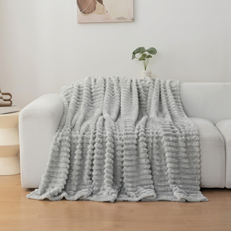 Blanket Microfiber Polyester Ribbed Throw, soft surface with decorative layer 5