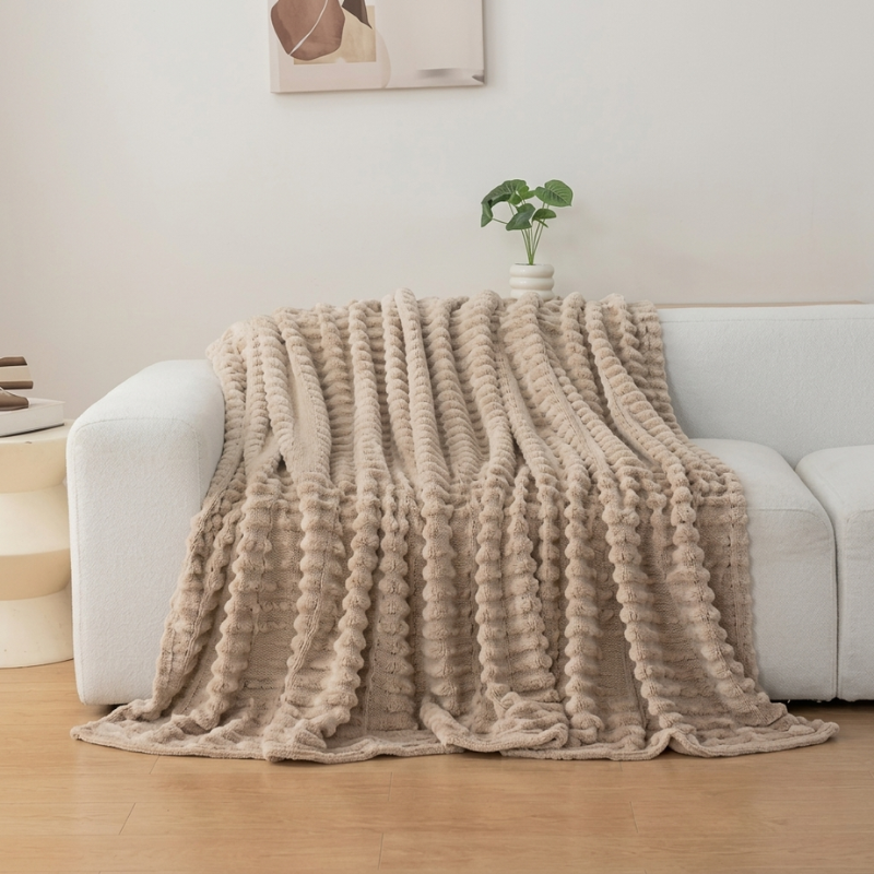 Blanket Microfiber Polyester Ribbed Throw, soft surface with decorative layer 6