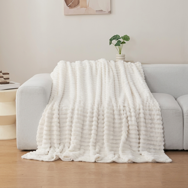 Blanket Microfiber Polyester Ribbed Throw, soft surface with decorative layer 7