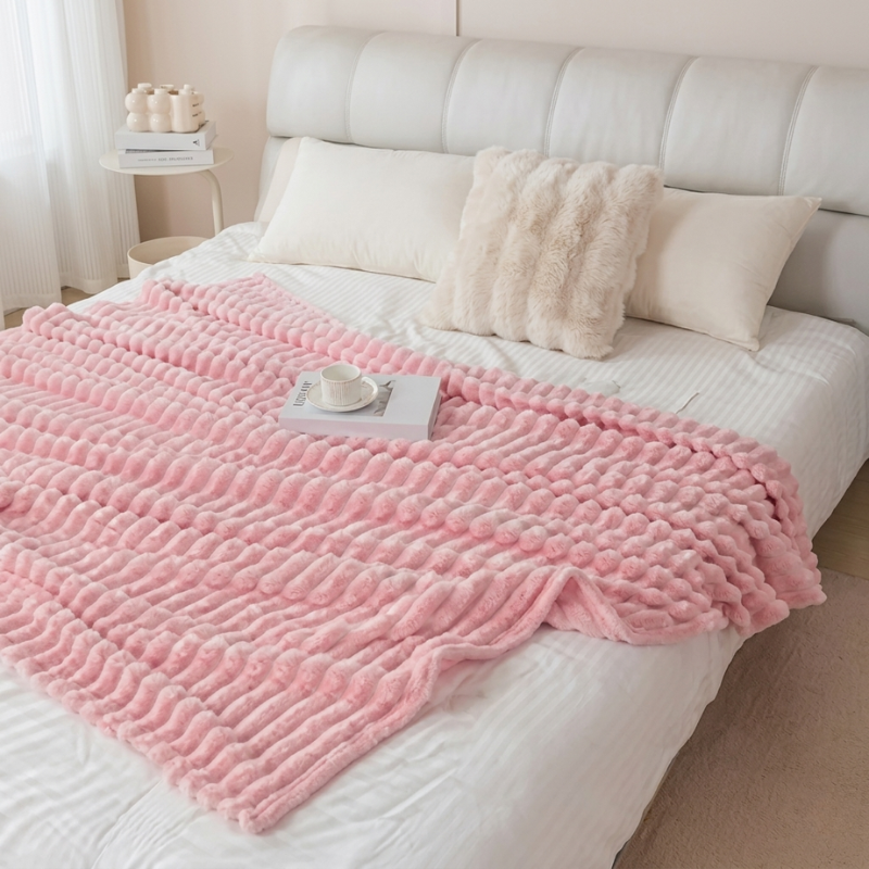 Blanket Microfiber Polyester Ribbed Throw, soft surface with decorative layer 8