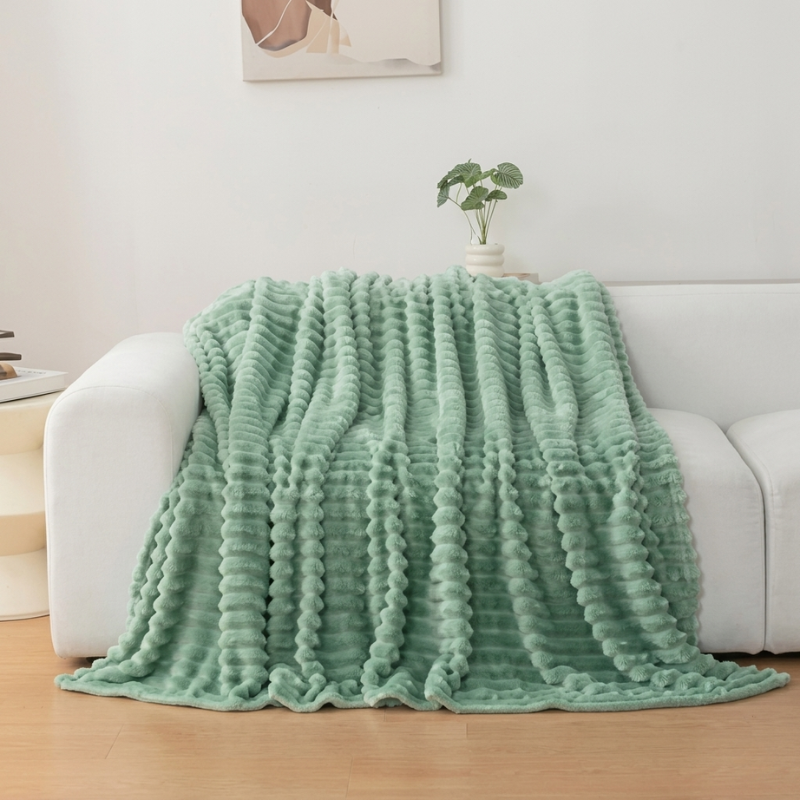 Blanket Microfiber Polyester Ribbed Throw, soft surface with decorative layer 9