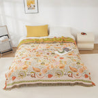 Boho Reversible Blanket - Lightweight Cotton Gauze with Floral Design 0