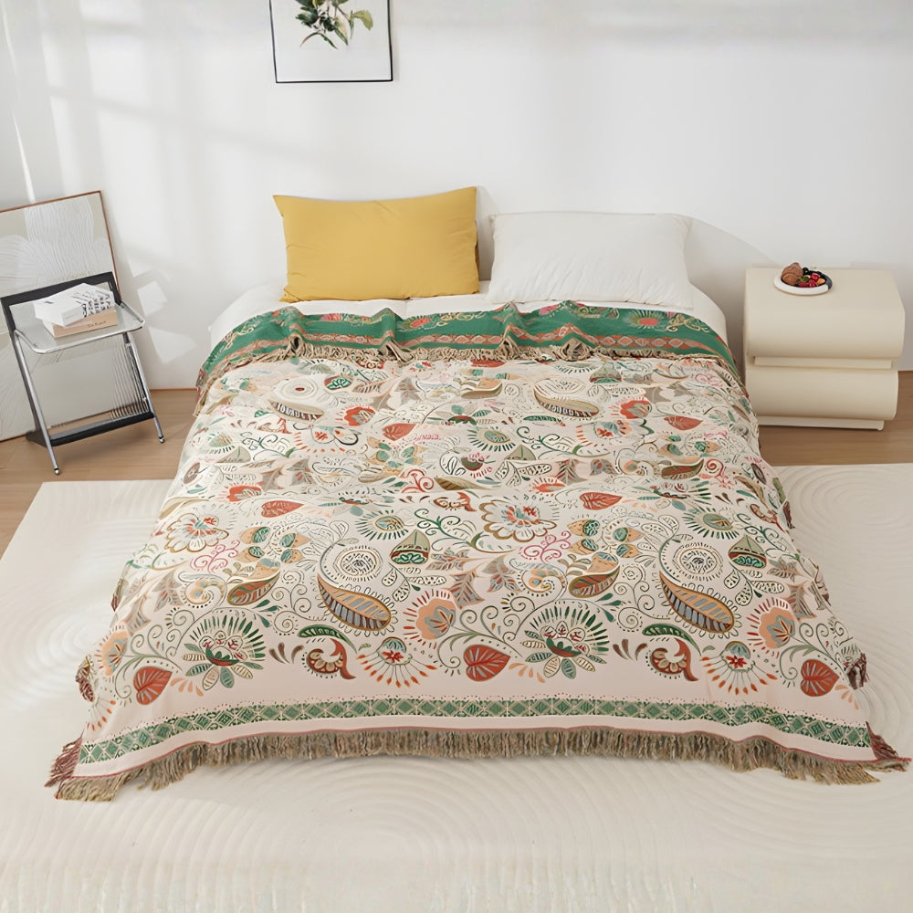 Boho Reversible Blanket - Lightweight Cotton Gauze with Floral Design 2