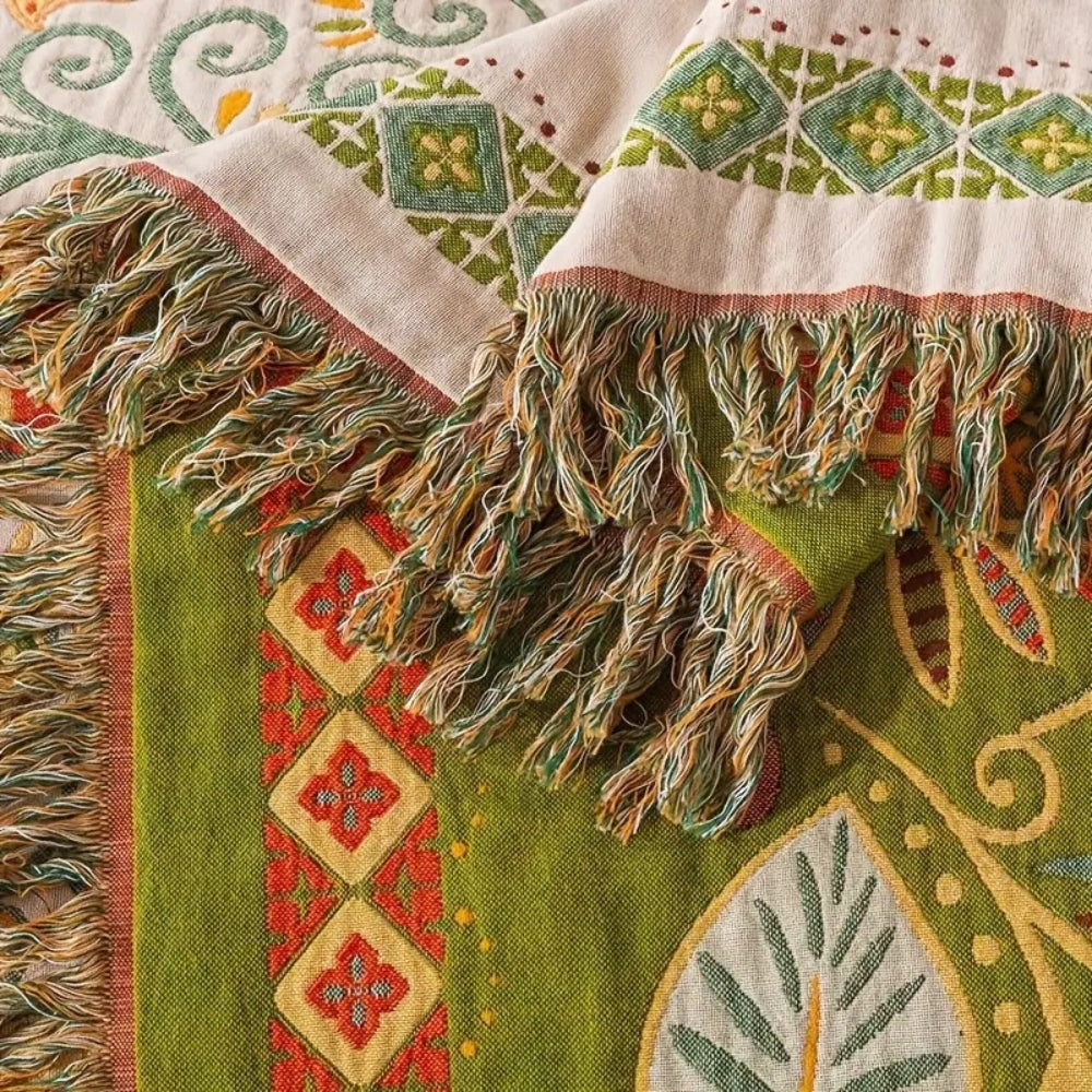 Boho Reversible Blanket - Lightweight Cotton Gauze with Floral Design 5