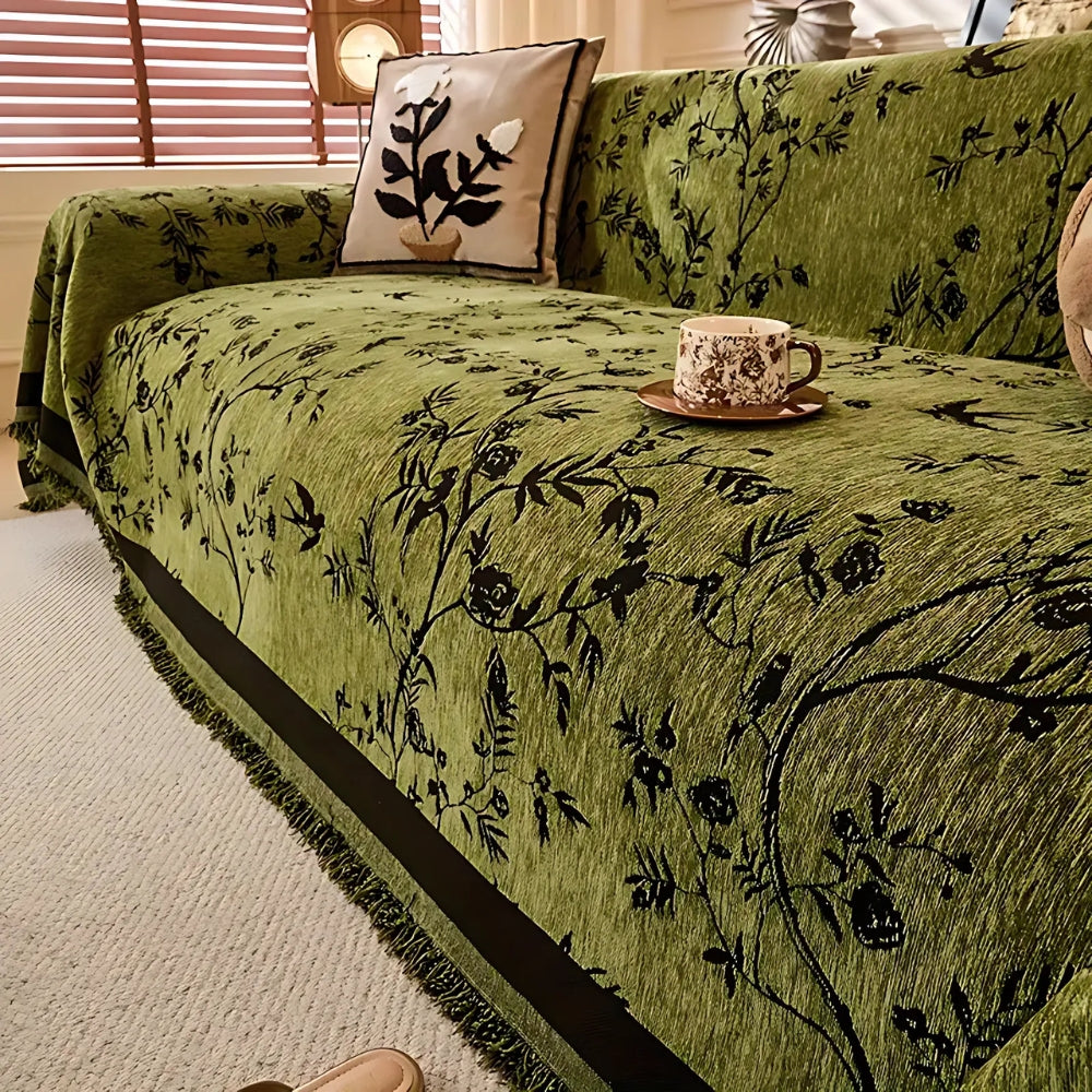 Botanical Jacquard Sofa Cover - Elegant Protection & Anti-Slip Design 0