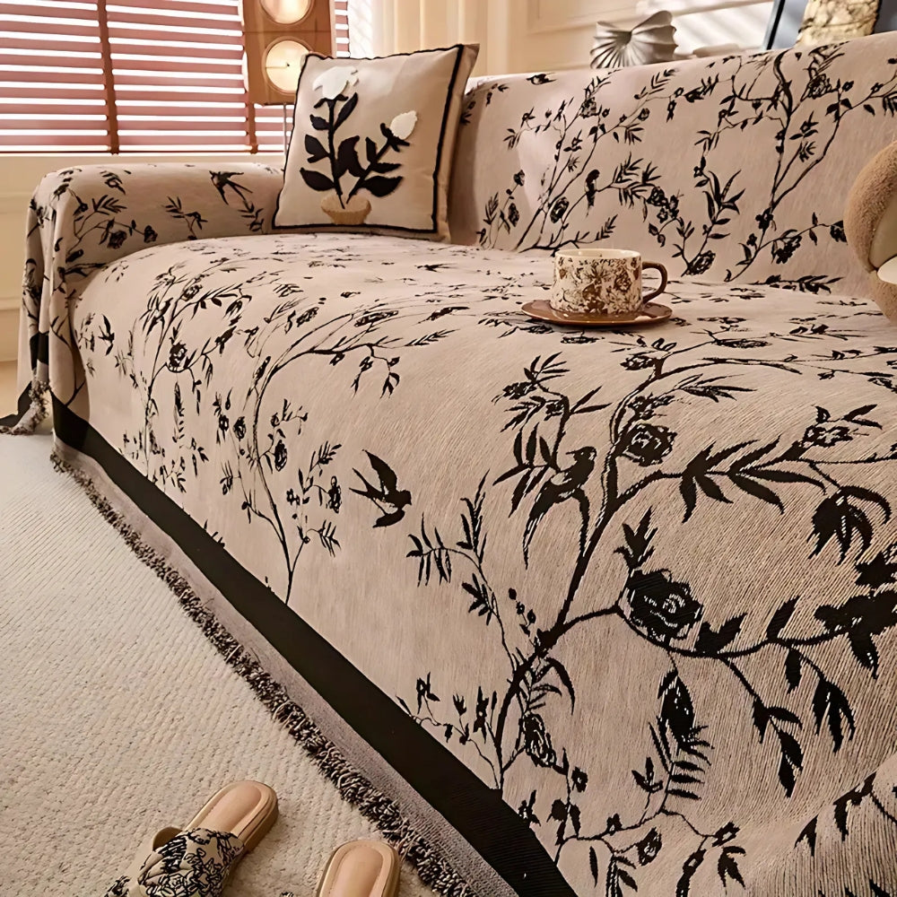 Botanical Jacquard Sofa Cover - Elegant Protection & Anti-Slip Design 1