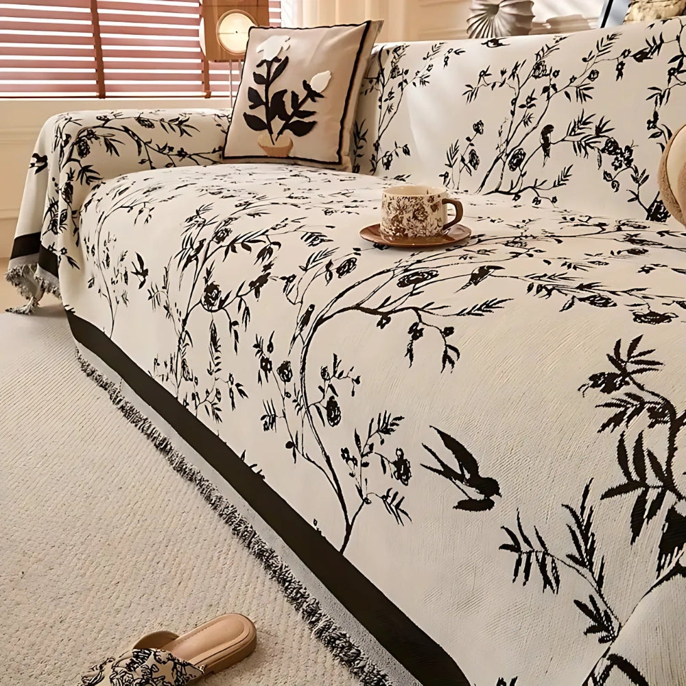 Botanical Jacquard Sofa Cover - Elegant Protection & Anti-Slip Design 4