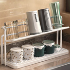 Bottle Drying Rack 2 Tier Carbon Steel 15 in Width with Drain Tray Kitchen Organizer 2