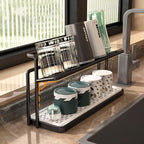 Bottle Drying Rack 2 Tier Carbon Steel 15 in Width with Drain Tray Kitchen Organizer 3