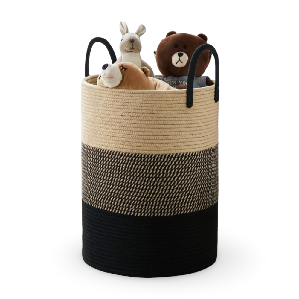 Braided Cotton Laundry Basket - 58L Capacity, Foldable & Portable Hamper 0