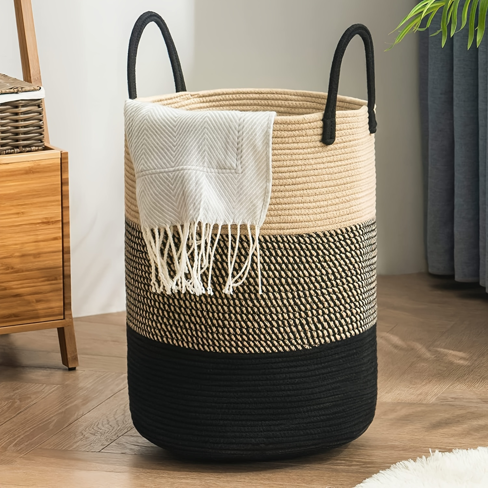 Braided Cotton Laundry Basket - 58L Capacity, Foldable & Portable Hamper 6