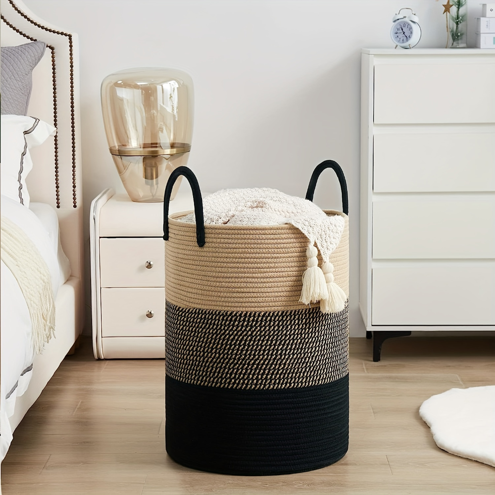 Braided Cotton Laundry Basket - 58L Capacity, Foldable & Portable Hamper 7