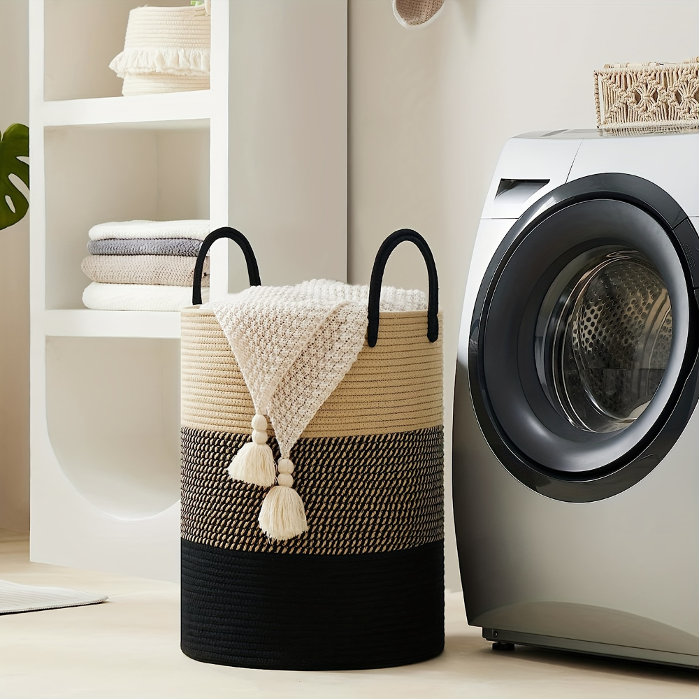 Braided Cotton Laundry Basket - 58L Capacity, Foldable & Portable Hamper 8