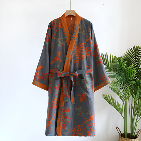 Breathable Cotton Waffle Bathrobe – Lightweight Retro-Inspired Mens Robe with Adjustable Waist and Pockets 0