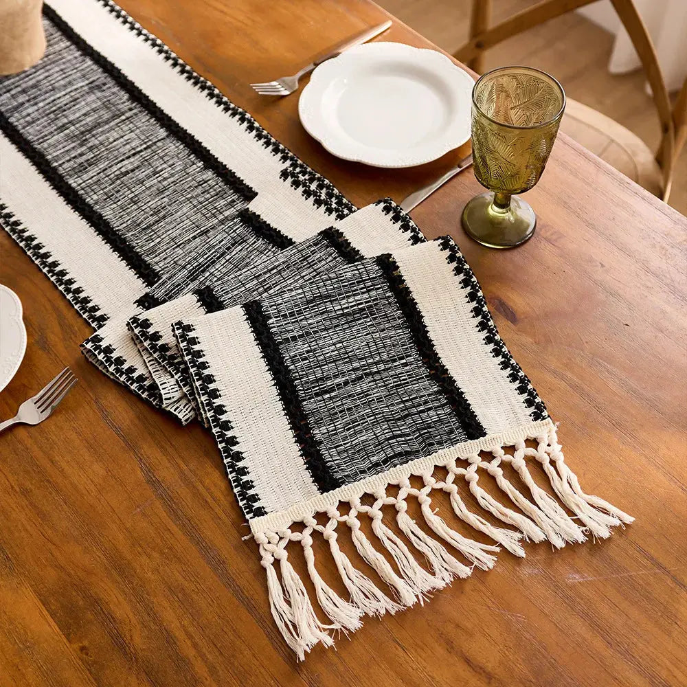 Brown Boho Macrame Table Runner with Tassels – Cotton-Polyester Blend for Dining and Coffee Tables 1