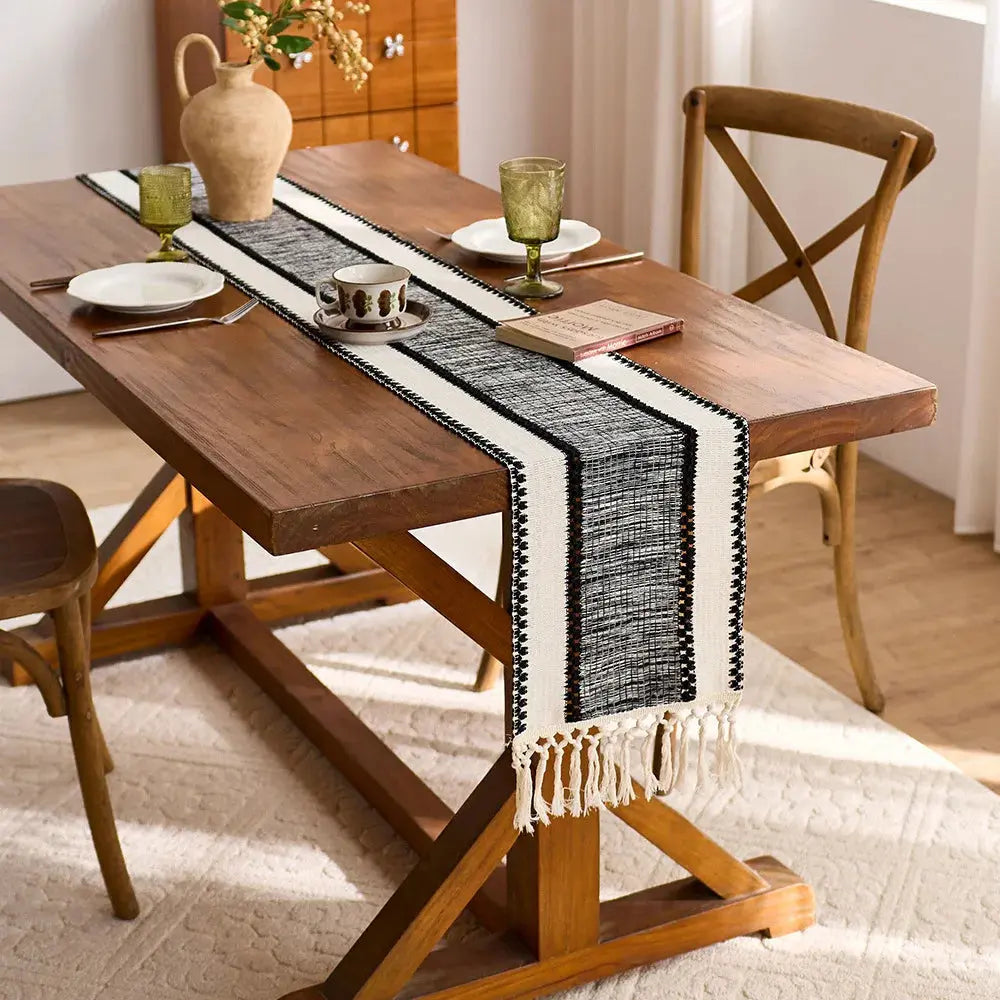 Brown Boho Macrame Table Runner with Tassels – Cotton-Polyester Blend for Dining and Coffee Tables 2