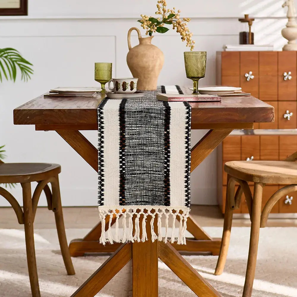 Brown Boho Macrame Table Runner with Tassels – Cotton-Polyester Blend for Dining and Coffee Tables 4