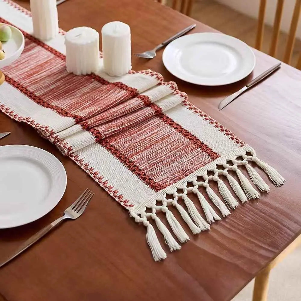 Brown Boho Macrame Table Runner with Tassels – Cotton-Polyester Blend for Dining and Coffee Tables 6