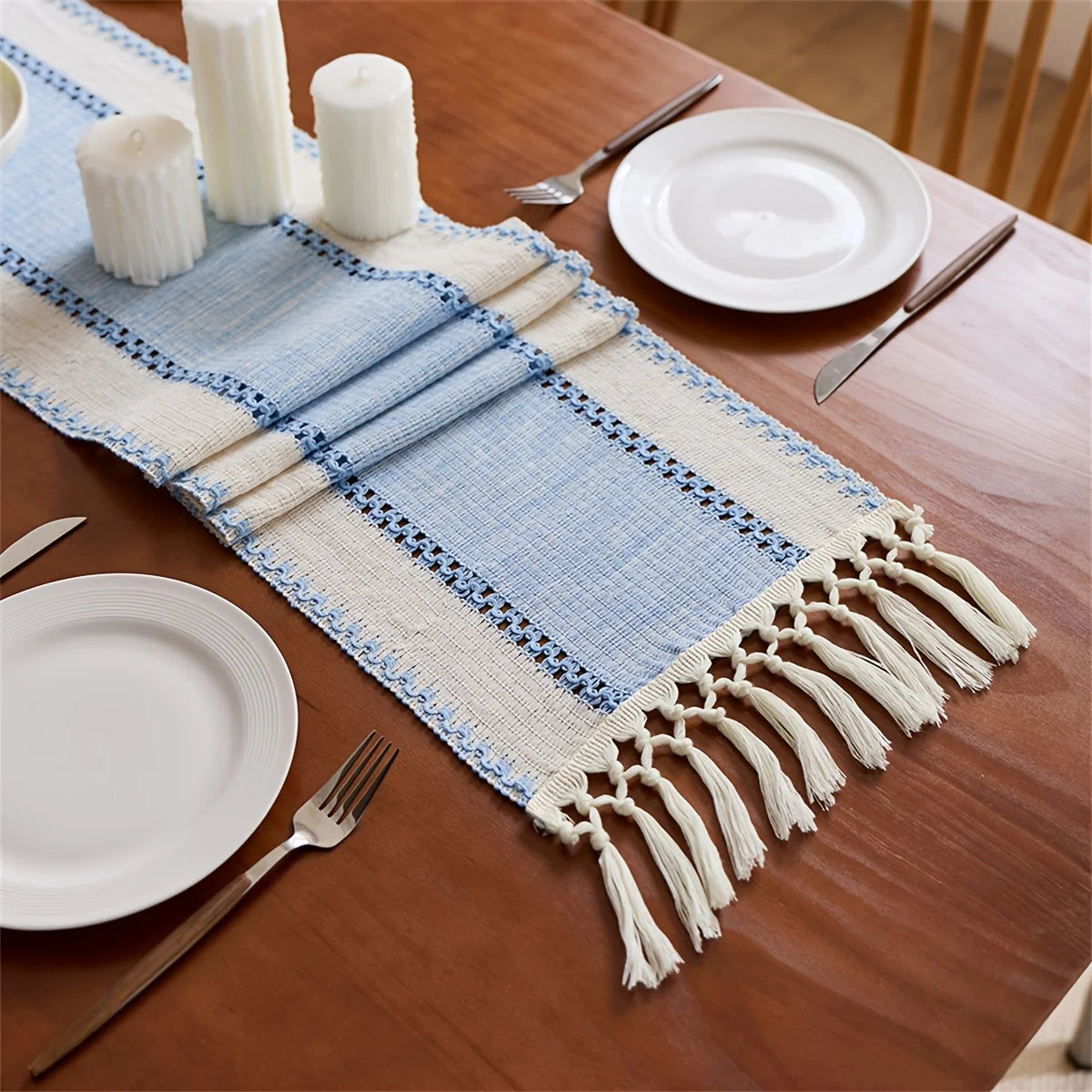 Brown Boho Macrame Table Runner with Tassels – Cotton-Polyester Blend for Dining and Coffee Tables 8