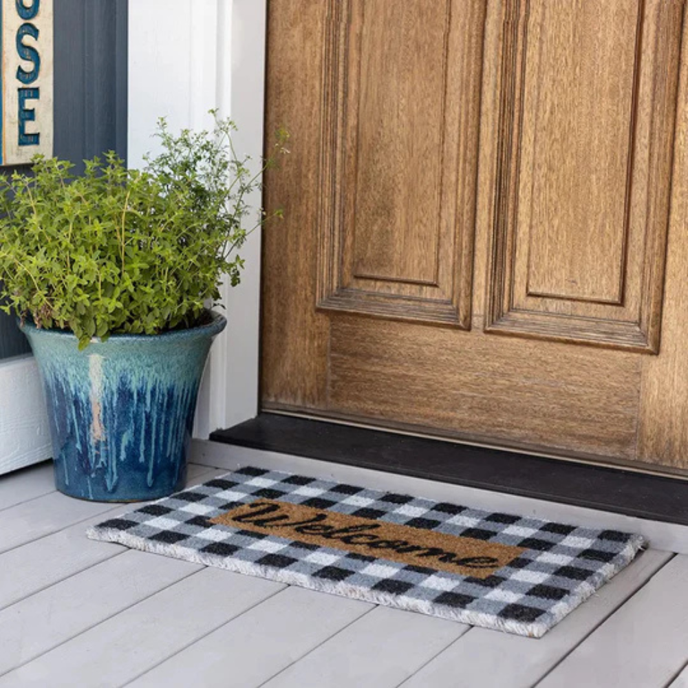 Buffalo Plaid Welcome Door Mat - Stylish Outdoor Entryway Coverage 3