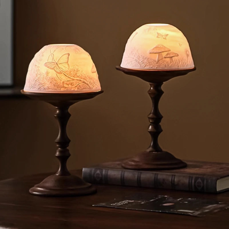 Candle Holder - Elegant Porcelain Dome & Walnut Base 1