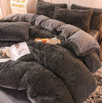 Longhair Mink Velvet Duvet Cover Set in Candy Colours-Blanket-Homely Dreams-1.5m bed-Dark gray-Homely Dreams