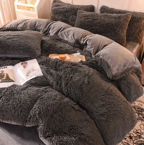 Longhair Mink Velvet Duvet Cover Set in Candy Colours-Blanket-Homely Dreams-1.5m bed-Dark gray-Homely Dreams