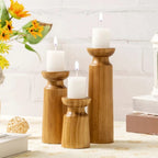 Carved Wooden Candle Holders - Rustic Elegance for Home Decor 2