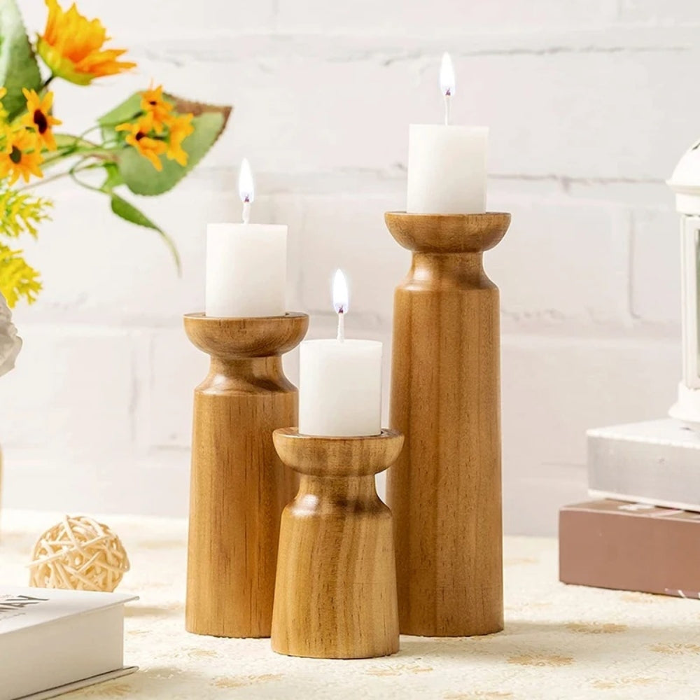 Carved Wooden Candle Holders - Rustic Elegance for Home Decor 2