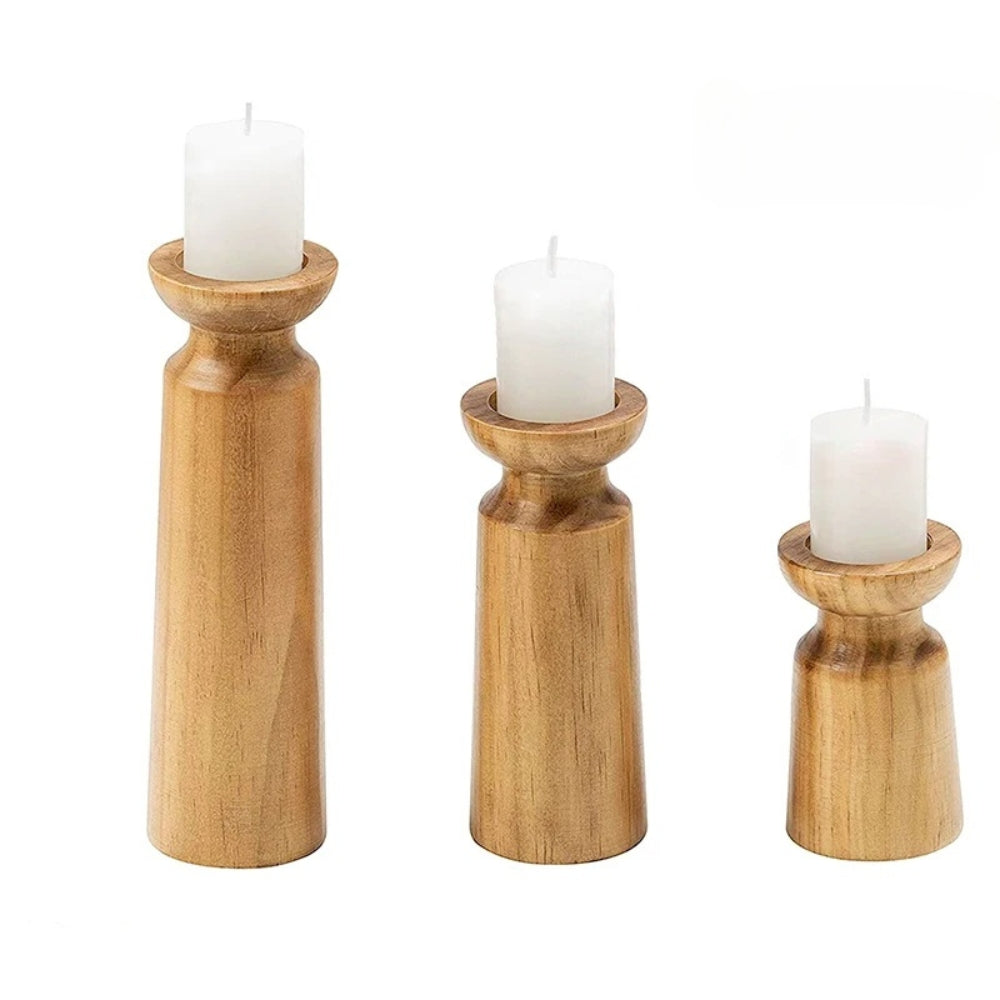 Carved Wooden Candle Holders - Rustic Elegance for Home Decor 4