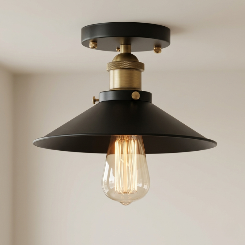 Ceiling Light Flush Mount Metal Shade LED Compatible Industrial Style