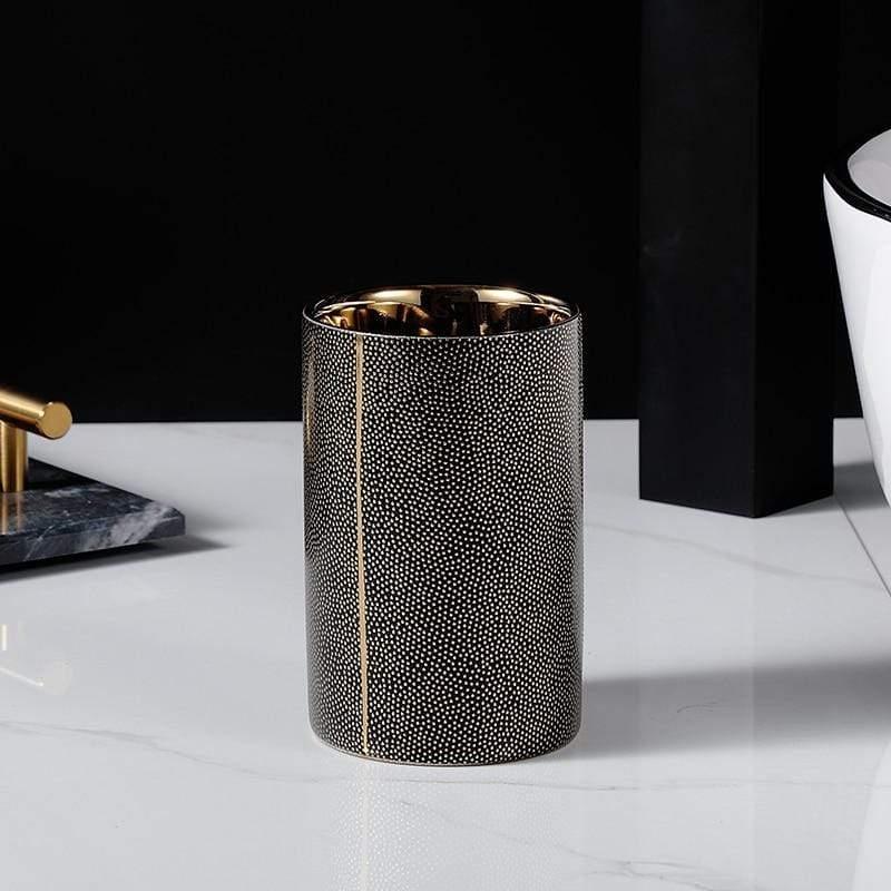 Ceramic Bathroom Accessories Set - Elegant 4-Piece with Gold Accents 0