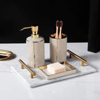 Ceramic Bathroom Accessories Set - Elegant 4-Piece with Gold Accents 2