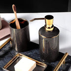 Ceramic Bathroom Accessories Set - Elegant 4-Piece with Gold Accents 3
