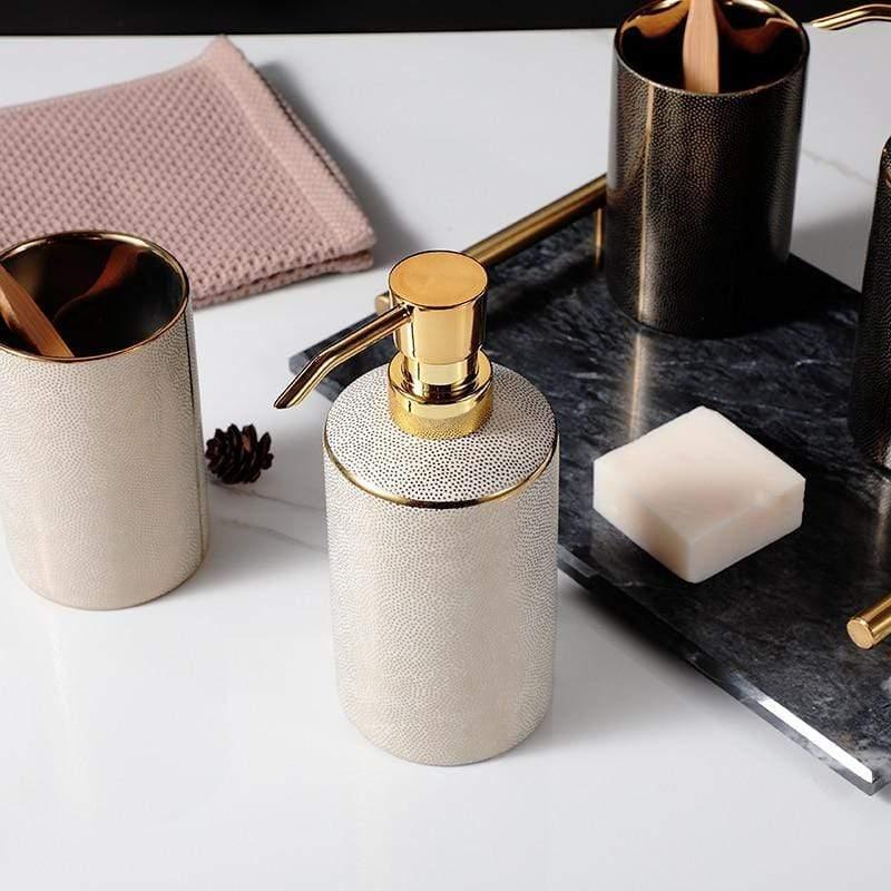 Ceramic Bathroom Accessories Set - Elegant 4-Piece with Gold Accents 4