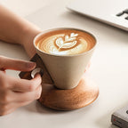 Ceramic Coffee Mug 250ml - Durable Design with Wooden Handle & Coaster 0