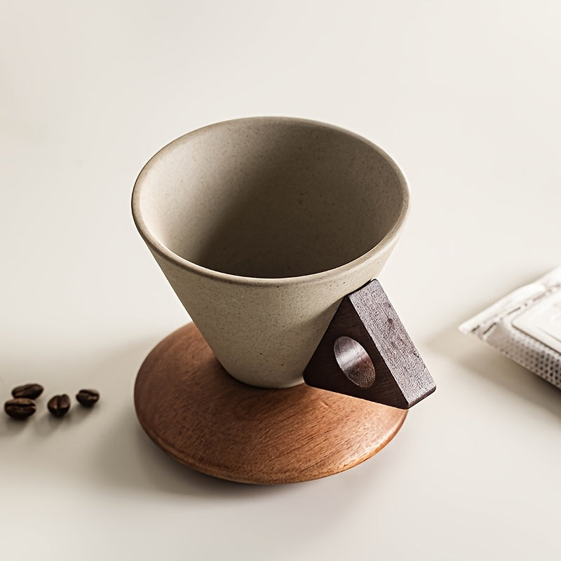 Ceramic Coffee Mug 250ml - Durable Design with Wooden Handle & Coaster 1