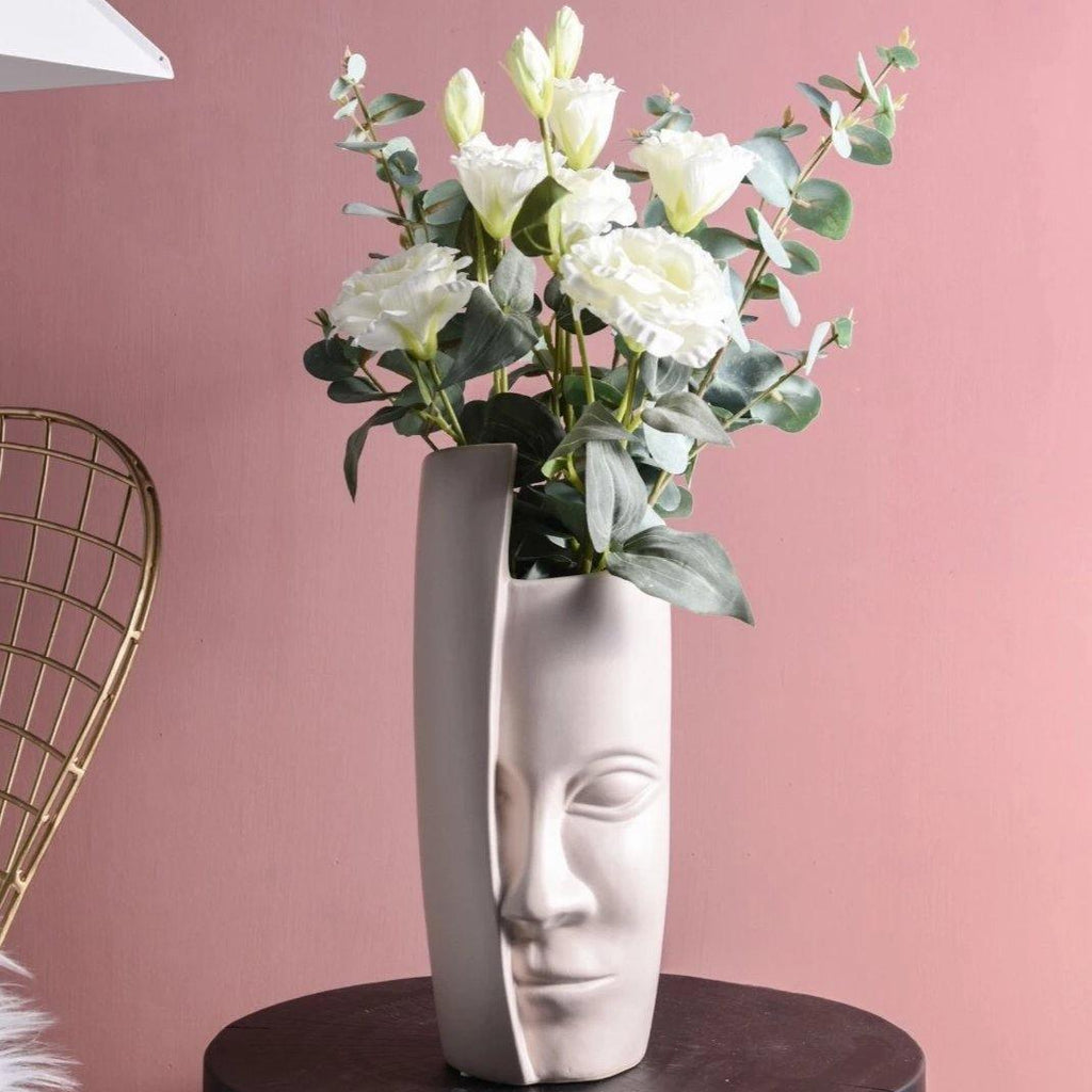 Ceramic Flower Vase - Artistic Half Face Design in Scandinavian Style 0