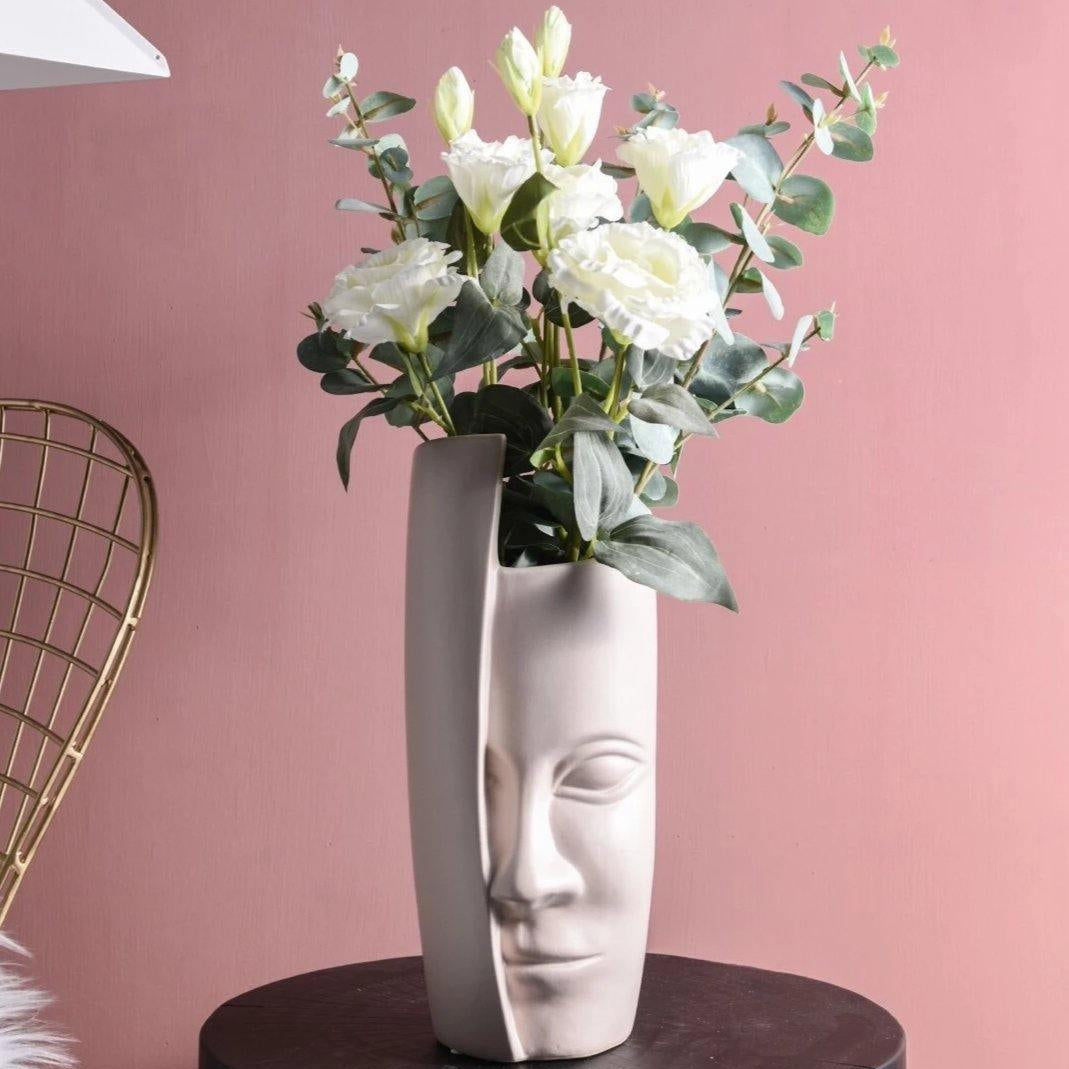 Ceramic Flower Vase - Artistic Half Face Design in Scandinavian Style 0