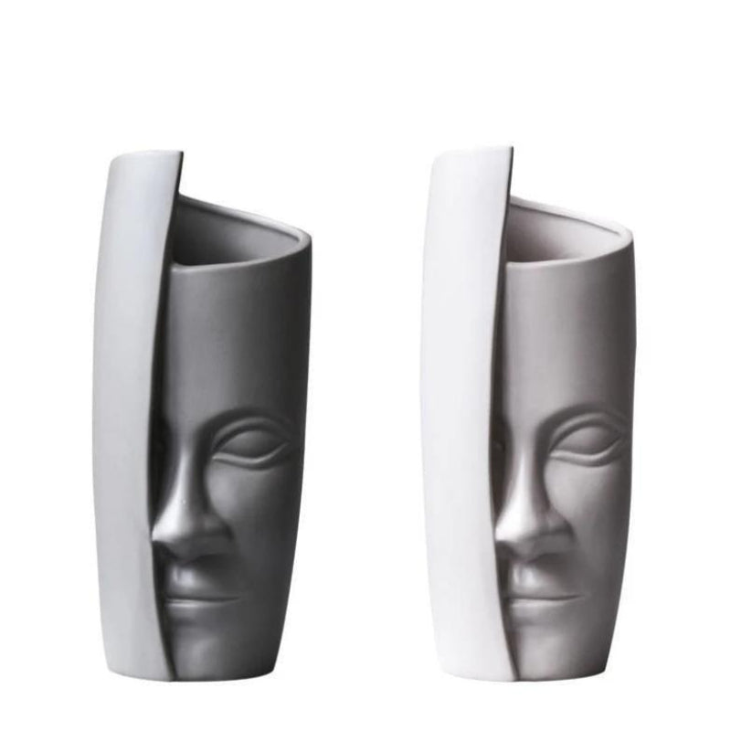 Ceramic Flower Vase - Artistic Half Face Design in Scandinavian Style 2