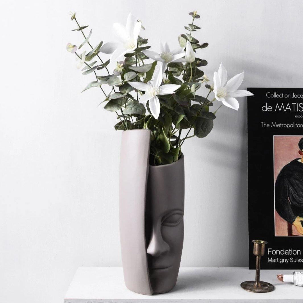 Ceramic Flower Vase - Artistic Half Face Design in Scandinavian Style 3