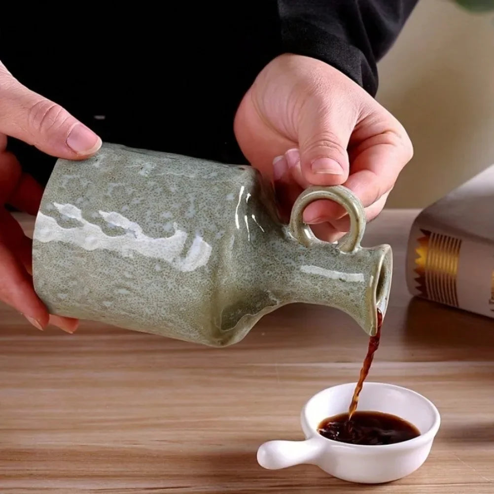 Ceramic Oil and Vinegar Bottle Set - 400ml Dispenser for Controlled Pouring 2