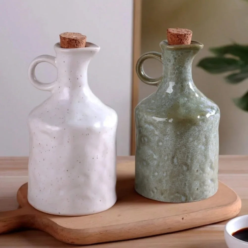 Ceramic Oil and Vinegar Bottle Set - 400ml Dispenser for Controlled Pouring 3