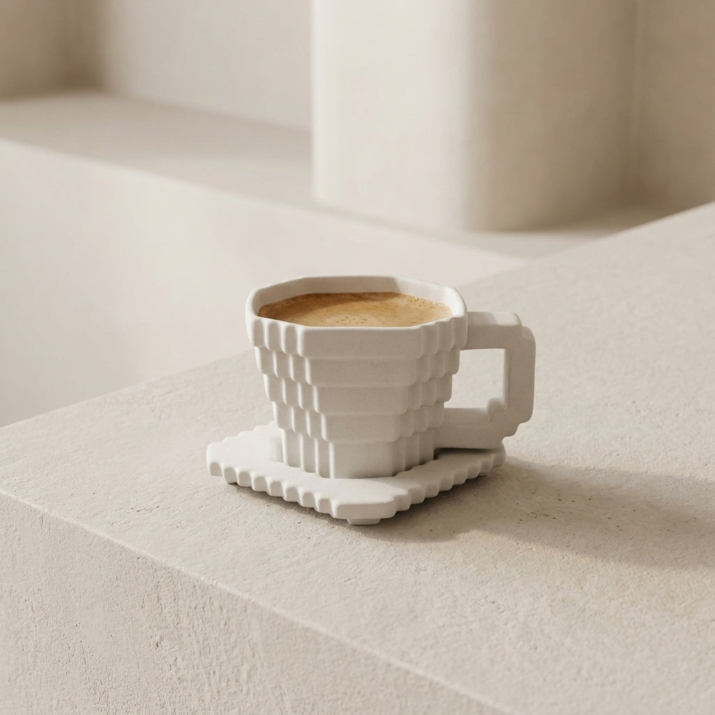 Ceramic Pixel Design Cup and Saucer 1