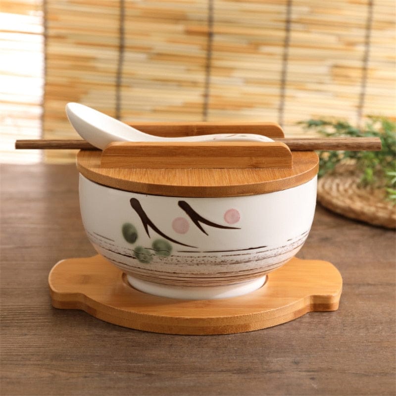 Ceramic Ramen Bowl Set with Wooden Lid and Tray - Elegant Dining Experience 2