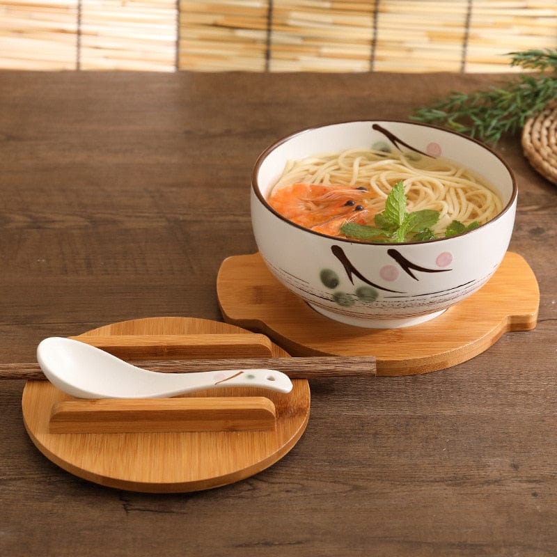 Ceramic Ramen Bowl Set with Wooden Lid and Tray - Elegant Dining Experience 3