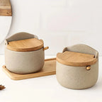 Ceramic Spice Jar Set - Elegant Bamboo Lids for Stylish Kitchen Organization 1